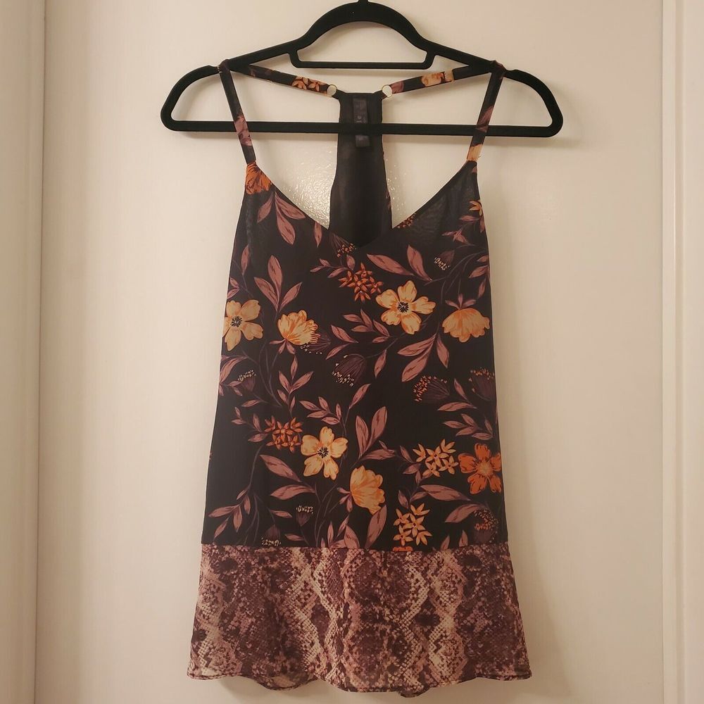 SINGLE brand Cami Tank Tunic Los Angeles T Back WOM SZ S Boho Style Blk Floral